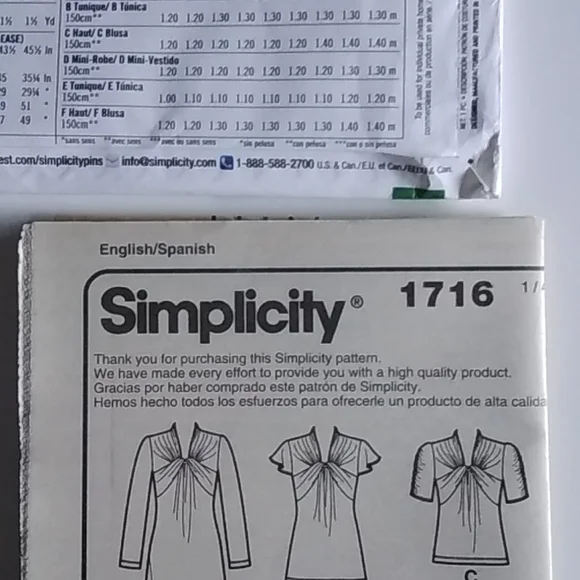 Simplicity New #1716p5 English to Spanish Vintage Pattern SZ 12-20 - Picture 2 of 8